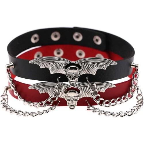 New Punk Style Women Leather Collar Girls Chokers Necklace Halloween Animal Bat Wing Skull Ghost Chain Collar Neck Strap