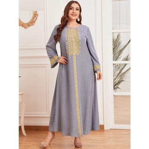New Plus Size Islamic Clothing Muslim Dress Women Dubai Turkish Long Robe Embrodier Ethnic Style Seven-point Sleeve Wild Dresses