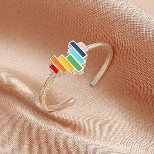 Dripping Rainbow Love Heart Ring Sweet Simple Rainbow Heart Love Opening Ring Size For Women Wedding | Rings New 1pc