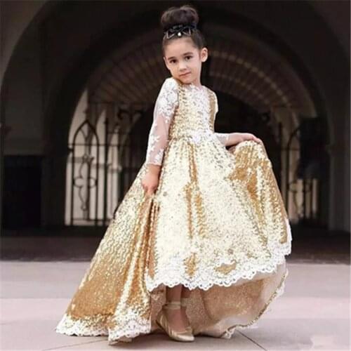 Golden Retro Flower Girl Dresses For Wedding Custom Made New Arrival Hot Pageant Dress Sleeveless and Appliques Satin