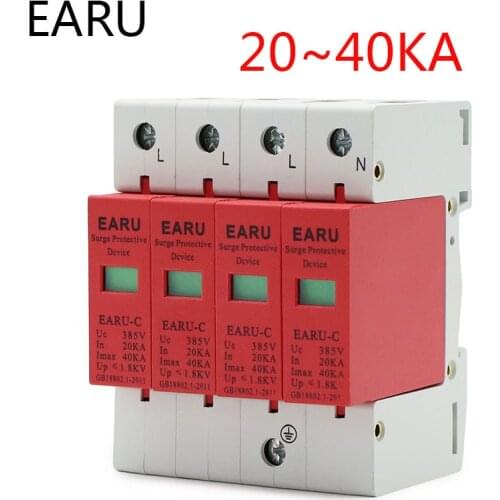1pc AC SPD 3P+N 4P 20KA~40KA 385V House Lightning Surge Protector Protection Protective Low-voltage Arrester Device OEM Factory