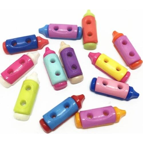 100pcs/lot 20x7mm Baby Sewing Pencil Shaped Sew on Doll Clothes Buttons Mixed 2 Holes DIY Crafts For Scrapbooking