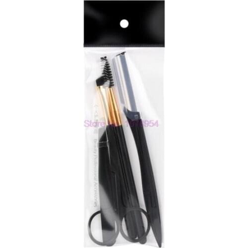 200sets Black Makeup Eyebrow Trimmer Razor Kit Scissors Comb Tweezers Eyelash Brush Cosmetic Beauty Accessories Tools hot
