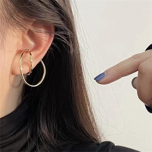 2021 New Arrival Hyperbole Round Women Dangle Earrings Korean Geometric Line Ear Clip Without Ear Hole French Fashion Jewelry