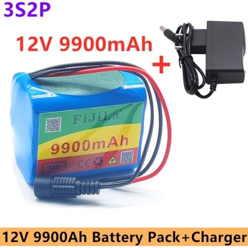 3S2P 12V 9900mah battery 18650 Li-ion 9.9 Ah Rechargeable batteries with BMS Lithium Battery packs Protection Board +Charger