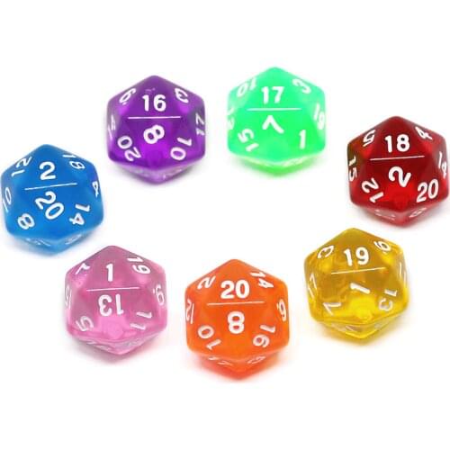 7 PCS Transparent Multicolor Dice 7 Colors 20 Sided Dice Funny Puzzle Game Send Children