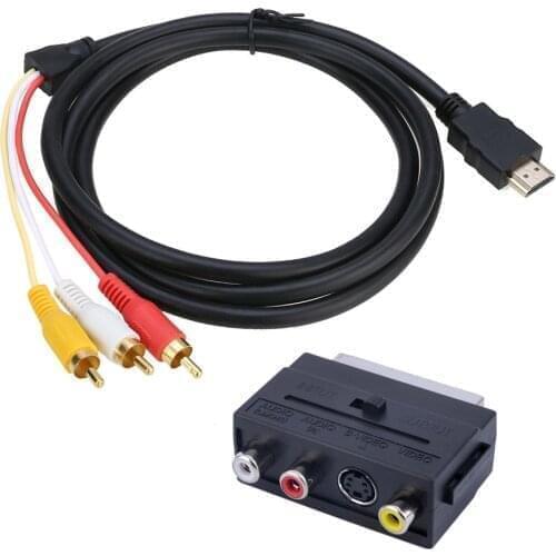 SCART To 3 RCA Adapter 1080p HDMI-compatible to S-video to 3 RCA AV Audio Cable for/ TV / DVD/Projector/Audio Connector