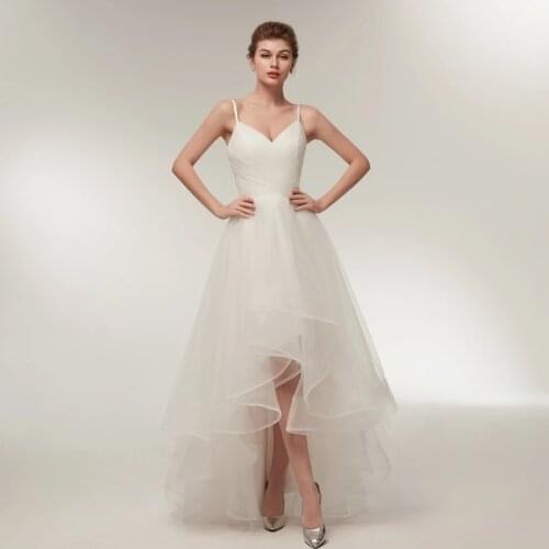 ANGELSBRIDEP Plus Size High Low V-Neck Wedding Dresses 2021 Spaghetti Straps Tulle Ruffles Vestidos De Noiva Formal Bride Dress