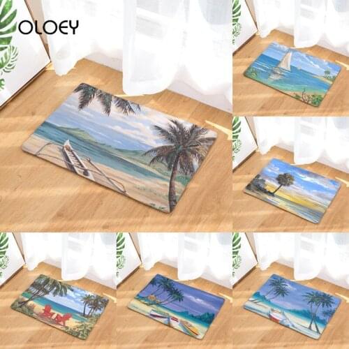 Beach Landscape Printing 40x60cm Velvet Bathroom Non-slip Soft Carpet Kitchen Living Room Floor Mat Home Bedroom Decoration Mat