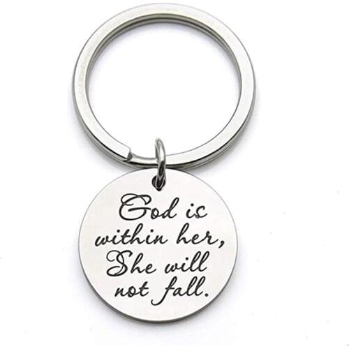 God is Within her she Will not Fall Scripture Quote Keychain Encouragement Bible Verse Gift Stainless Steel Prayer Keychain