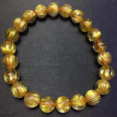 Brazil Natural Gold Rutilated Quartz Bracelet 8.5mm Clear Round Beads Women Men Fashion Big Size Bead Wealthy Stone AAAAAAA