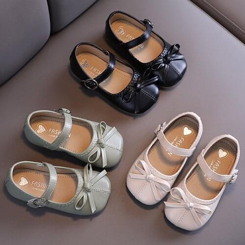 Spring Autumn Girls Mary Janes Shoes Pu Leather Kids Shoes Bowtie Single Shoes Baby Black Princess Shoes Children Flats Toddlers