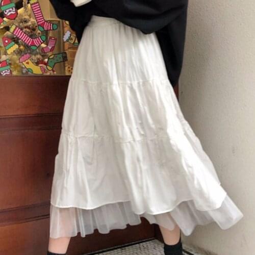 Long Skirts for Womens Skirts Harajuku Korean Style White Black Maxi Skirt for Teenagers High Waist Skirt School Skirts Gothic