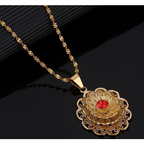 Ethiopian Fashion Pendant Necklaces Women African Gold Color Dubai Flower Chain Jewelry