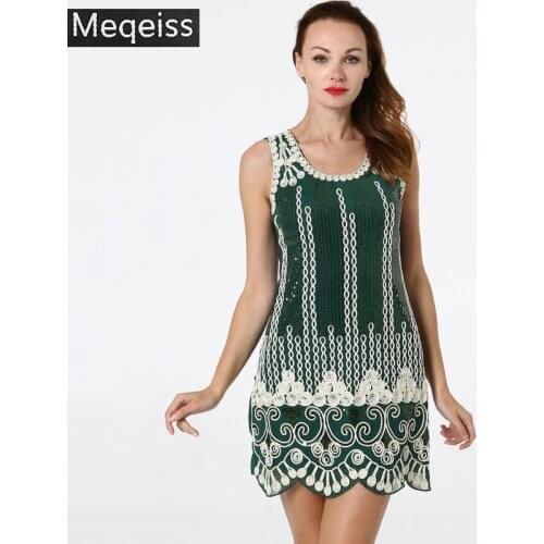 Elegant women sequin embroider Dresses Black floral heart patern vintage dress great gatsby flapper 1920s party dress wholesale