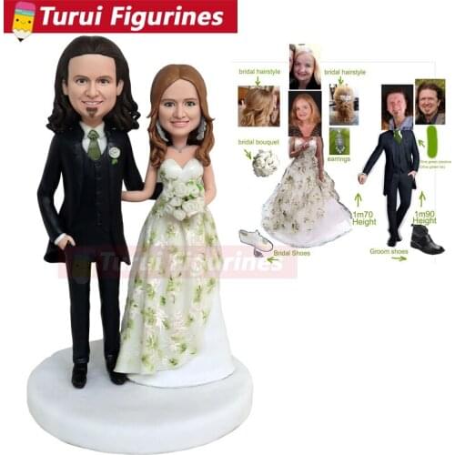 Wedding cake topper figurines custom bobblehead couple figurine people face sculpture home decor little statue real person