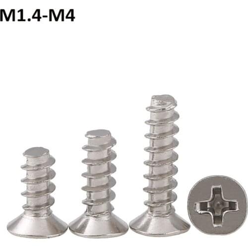 Phillips Flat Tail Self Tapping Screws Nickel Plated Countersunk Head Flat End Bolts For Glasses M1.4 M1.7 M2 M2.3 M2.6-M4
