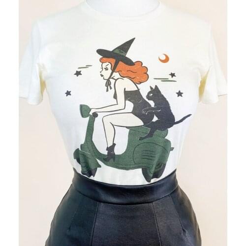 Witchy A-Go-Go T-shirt In Orange Clothes Wicca Vintage Halloween Inspired By Mischief Made Aesthetic Graphic T Shirts Women Top