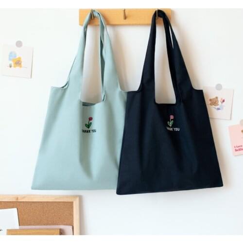 Canvas Womens Shoulder Shopper Bag Korean Fashion Embroidery Student Handbag Eco Cotton Cloth Shopping Bags Fabric Tote Bag
