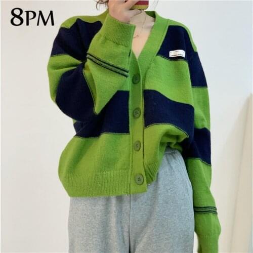 Knitted Cardigan Full Sleeve Sweaters Womans Loose Casual Outerwear Simple Style Cardigan Autumn Winter V-neck Coat ouc1172