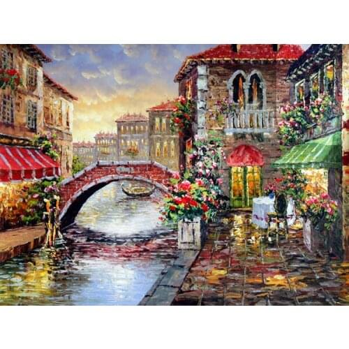 Oil painting bridg scenery Embroidery Needlework Crafts14CT Counted Unprinted DIY Cross Stitch Kits Handmade Arts Wall Decor