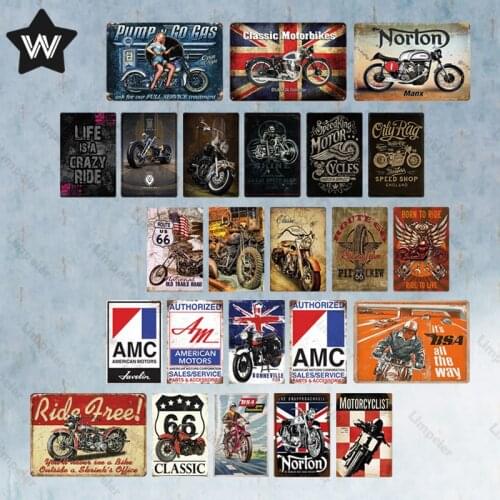 Classic Motorcycle Vintage License Plate Metal Tin Sign Advertising Plate for Man Cave Garage Wall Decoration for Club Bar Decor