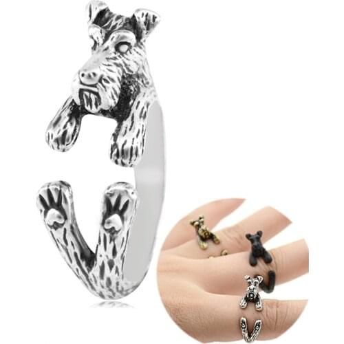 Vintage Brass Knuckle Schnauzer Dog Anel Rings For Women Girls Animal Anillos Ring Men Birthday Gift For Pet Lovers Accessories