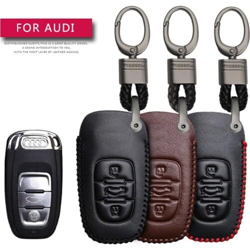 KUKAKEY Car Accessories Key Cover Case For Audi A6 C6 C5 4F C8 A3 8P 8L 8V A4 B8 B6 B9 B7 Hand-woven Smoky Grey Metal Keyring