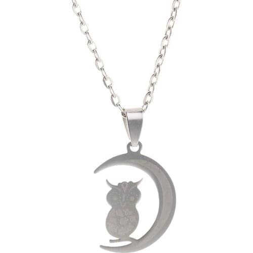 Fashion Jewelry Stainless Steel Animal Moon Owl Charm Necklace Pendant 1pcs