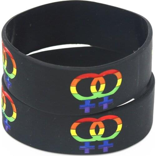 Fashion 25PCS Pride Lesbian Silicone Wristband Rainbow Color Female Sign Girl Gender Logo Rubber Bracelets&Bangles Gifts SH157