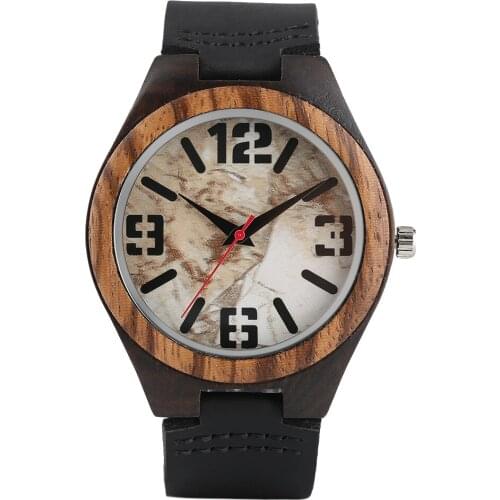 Mens Wristwatch Quartz Wooden Watch Arabic Numerals Wooden Watches Leather Strap with Pin Buckle for Husband