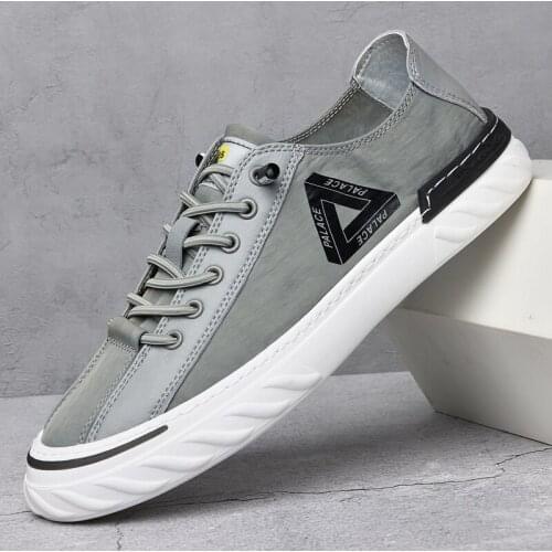 Mens Casual Leather Flats Shoes Non-slip Casual Board Shoes Footwear Breathable Lace Up Fashion Sneakers Loafers Walking Shoes