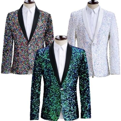 Mens High-Density Three-Dimensional Small Sequined Suit Jacket Stage Performance Singer Performance Color Matching blazers