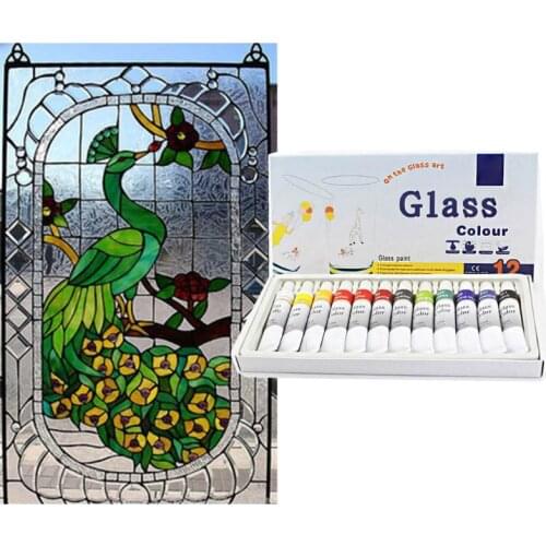 Glass Paint Kit Acrylic Hand Painted Pigments Drawing Tubes Set 12mL 12 Colors Artist Art Supplies for Adult Kids Beginner