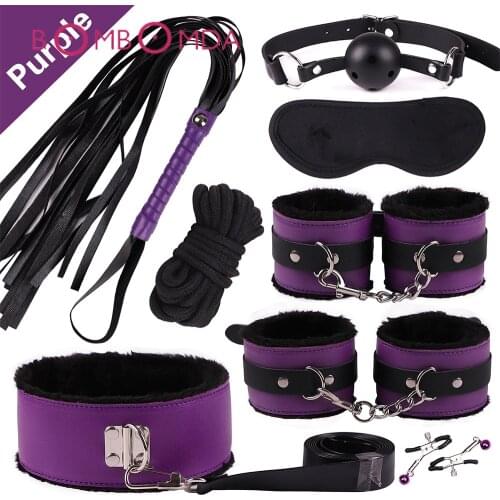 Adult Games Female BDSM Bondage Sexy Plush Eight-piece Handcuff Sexy Leather Set Adult Sex Toys For Couples Erotic Sex Products