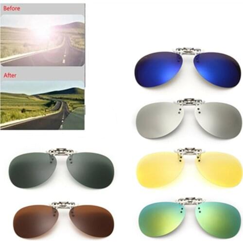 Unisex Mirror Blue Flip Up Clip On Sunglasses Men Polarized Lens Metal Clips Night Vision Safe Driving Uv400 Glasses For Women
