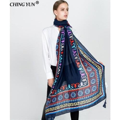 Autumn Ladies Shawl Scarf Keep Warm Bohemia Style Ethnic Print Pattern Totems Scarves Leaves Womens Cotton Linen Tassel Hijab
