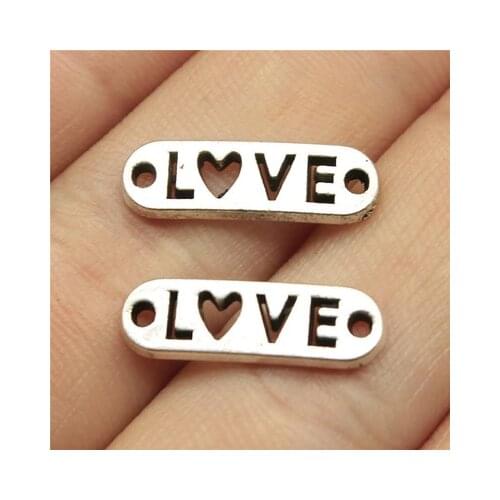 20PCS/lot 20x6mm Love Connector Charms Antique Bronze Silver Color Pendants DIY Crafts Making Findings Handmade Tibetan Jewelry