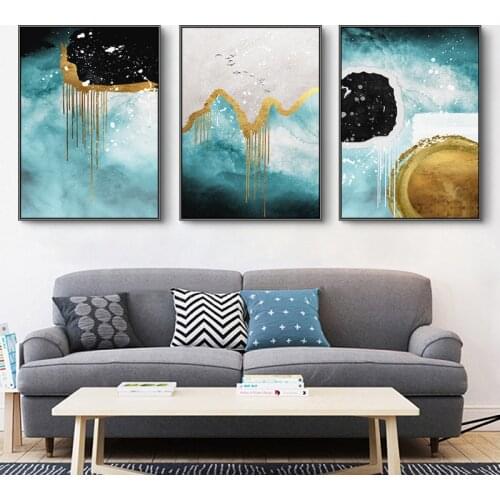 Nordic golden lines Geometric blocks Wall Art Canvas Poster and Print Canvas Painting Abstract Decorative Poster for Living Room