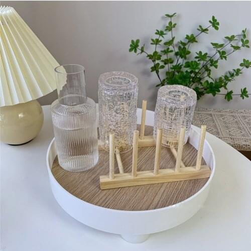 Solid wood simple cup holder dinner plate tea dishes drain rack shelf plate bracket kitchen storage rack