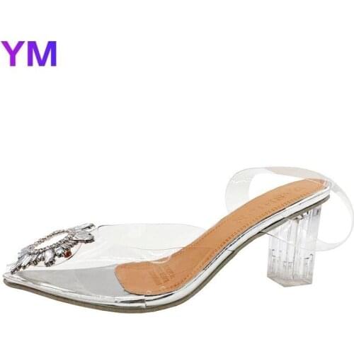 Luxury Women Pumps PVC Transparent Square heel High Heels Sexy Pointed Toe Slip-on Wedding Party Brand Fashion Shoes For Lady