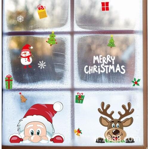 6 Style Merry Christmas Santa Elk Christmas Sticker For Home Decoration New Year Waterproof Glass Sticker Window PVC Film