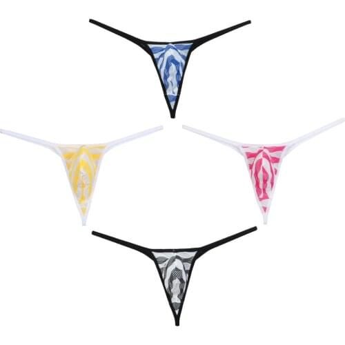 Sexy Bikini Mens Thongs And G-Strings Underwear Fashion Flowery Ripples Male Thong Underwear Men Underpants Tanga Gay Shorts
