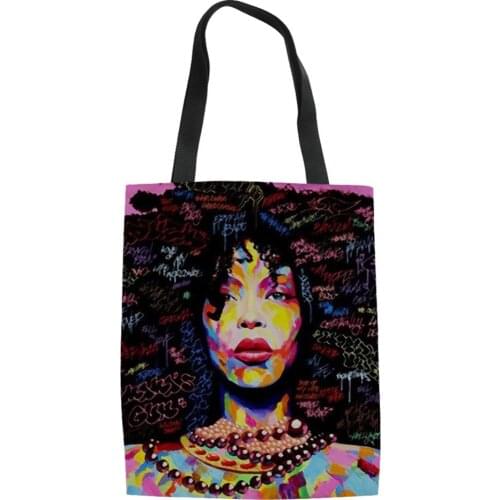 HaoYun Black Afro Girls African Prints Pattern Ladies keep Calm Shoulder Bags Cartoon Afro Arts Design Linen Shoulder Handbags