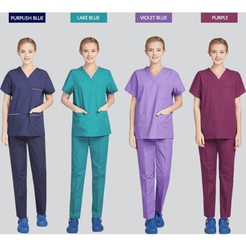 Short Sleeve scrubs women uniforms beauty salon work sets Pet grooming working clothes Solid color working uniform set wholesale