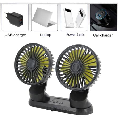 Universal Adjustable Angle Dual Head USB Powered 3-Speed Adjustable Car Dashboard Cooling Air USB Fan for SUV Vehicles Home