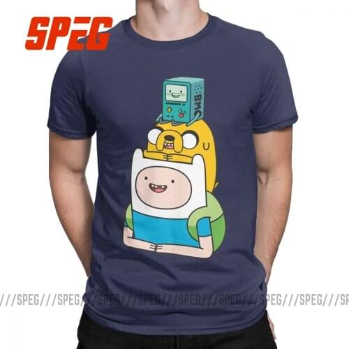 Finn Jake BMO Men T Shirt Adventure Time Novelty Tee Shirt Short Sleeve O Neck T-Shirt 100% Cotton Adult Clothes