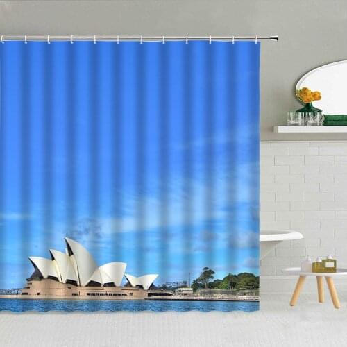 World Famous Building City Scenery Shower Curtain Sydney Opera House Landscape Waterproof Cloth Bathroom Decor Hooks Curtains