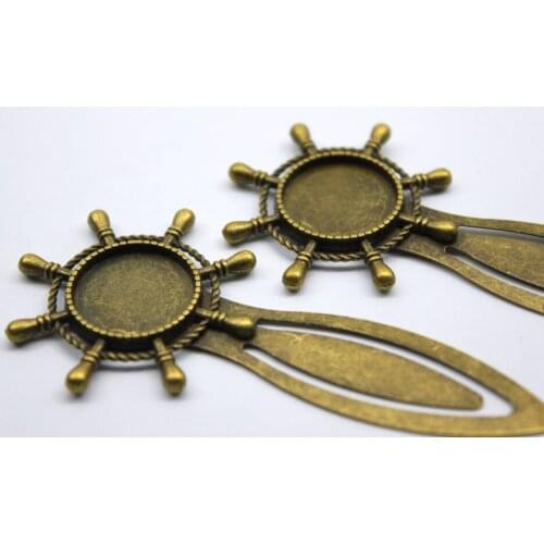 ZEROUP BA-009 10pcs 18mm Round Cabochon Setting Cameo Mountings pendant Tray Base Vintage Antique Bronze Bookmark length:84mm