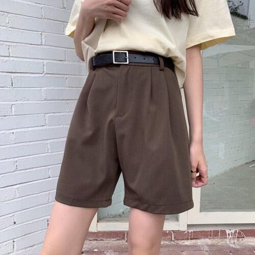 Mozuleva 2021 Spring Summer Fashion High Waist Women Suit Shorts Office Ladies Half- Length Sashes Belted Loose Shorts Pockets